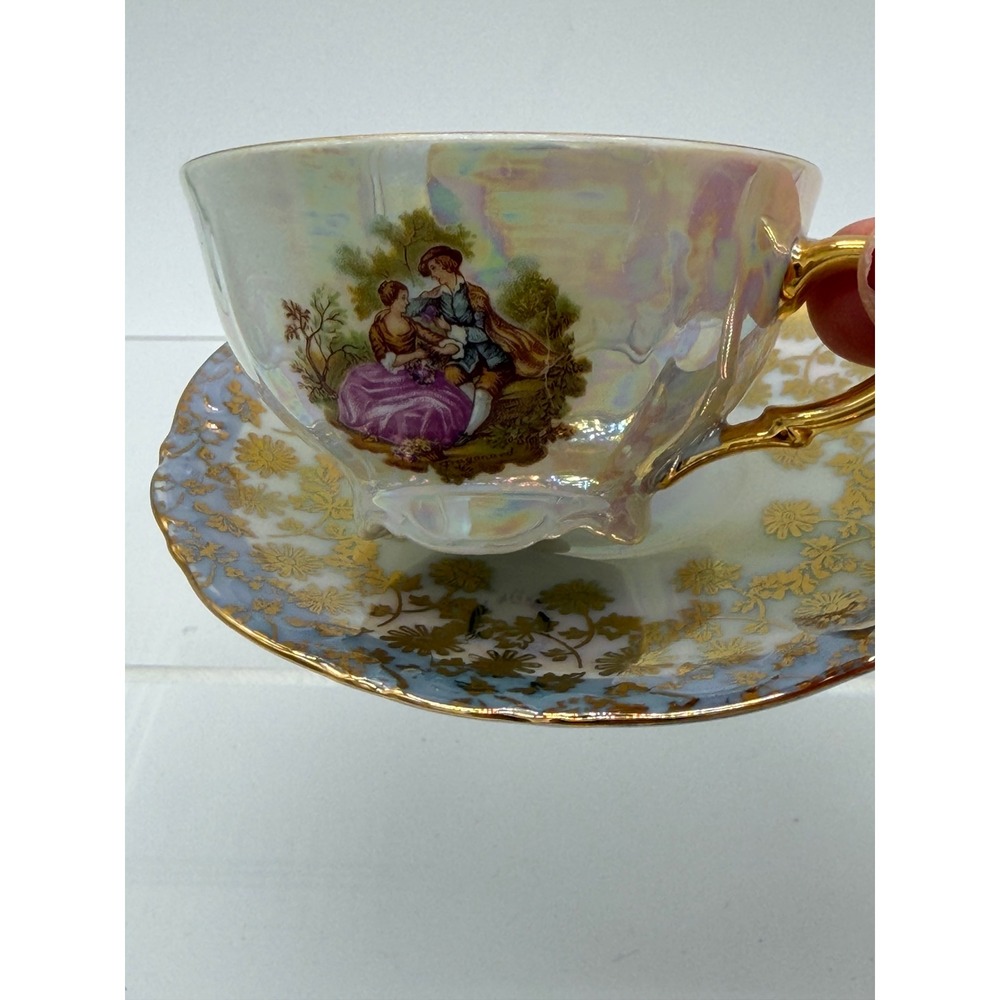 Mitterteich Bavaria Teacup Saucer Set OS Iridescent Gold Excellent Vintage Cup
